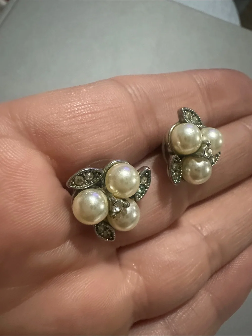 J. Crew Pearl Cluster Earrings with Silver-Tone Leaf Accents